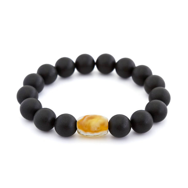 Black recycled Baltic amber bracelet with one natural amber piece