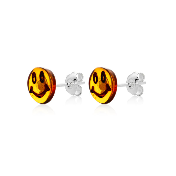 Cognac Amber stud Earrings is handmade from Natural Baltic Amber