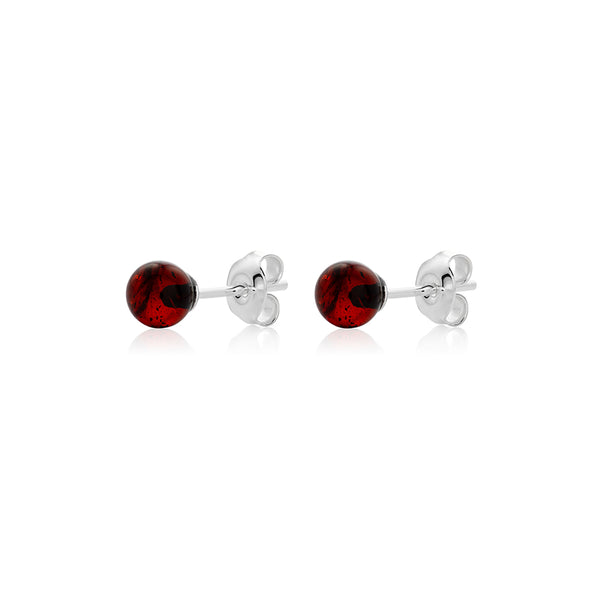 Dark cherry Amber stud Earrings is handmade from Natural Baltic Ambe