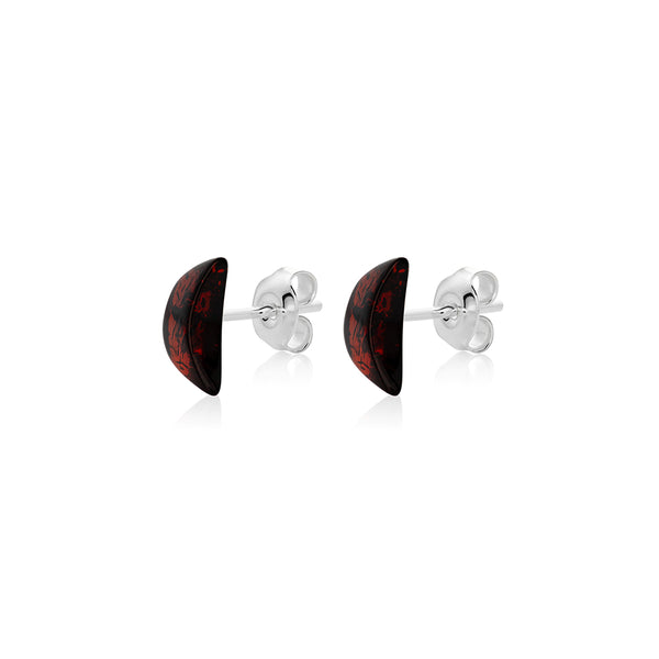 Dark cherry Amber stud Earrings is handmade from Natural Baltic Amber.