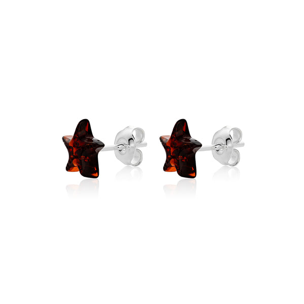 Dark cherry Amber stud Earrings is handmade from Natural Baltic Amber