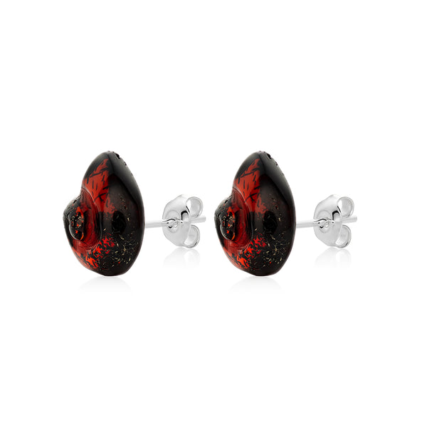 Dark cherry Amber stud Earrings is handmade from Natural Baltic Amber