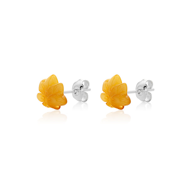 Yellow Milky Amber stud Earrings is handmade from Natural Baltic Amber