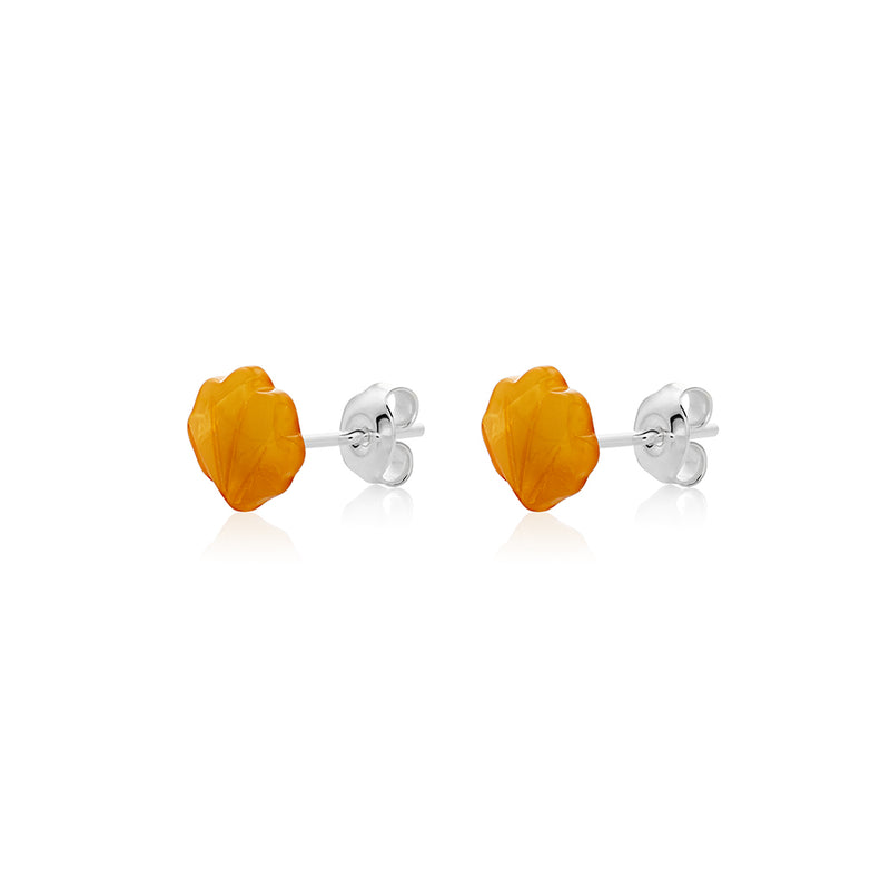 Yellow Milky Amber stud Earrings is handmade from Natural Baltic Amber