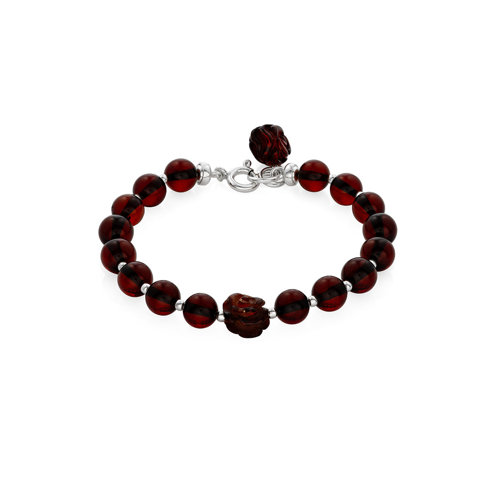 Dark cherry Beads Amber Bracelet is handmade from Natural Baltic Amber.