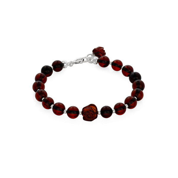 Dark cherry Beads Amber Bracelet is handmade from Natural Baltic Amber