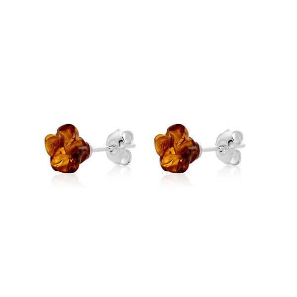 Dark cognac Amber stud Earrings is handmade from Natural Baltic Amber
