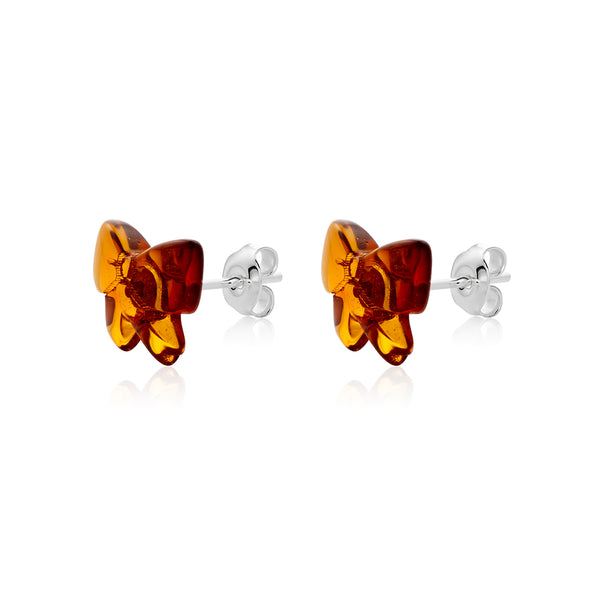 Dark cognac Amber stud Earrings is handmade from Natural Baltic Amber