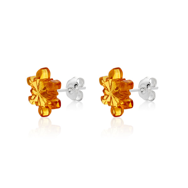 Cognac Amber stud Earrings is handmade from Natural Baltic Amber