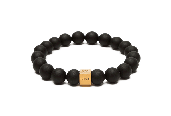 Baltic amber black amber bracelet 10 mm with brass cube 8x8 mm gold plated