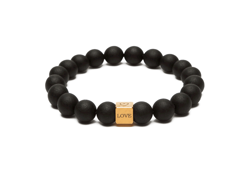 Baltic amber black amber bracelet 10 mm with brass cube 8x8 mm gold plated