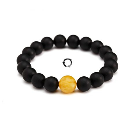 Recycled black Baltic amber bracelet "Orbital Planetoid"