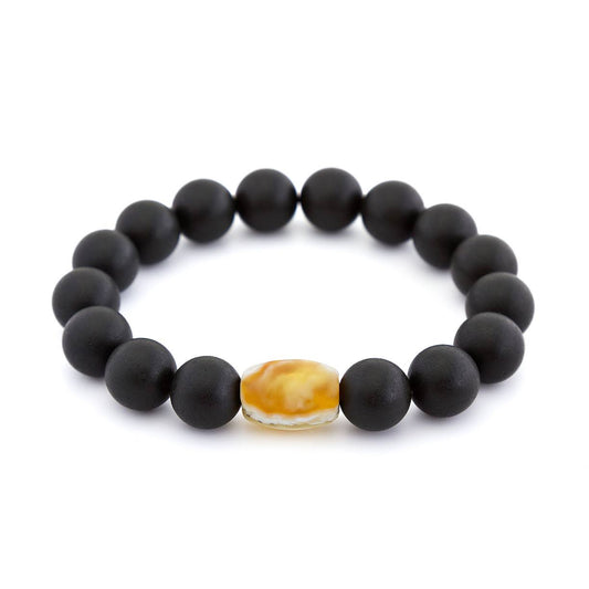 Black recycled Baltic amber bracelet with one natural amber piece