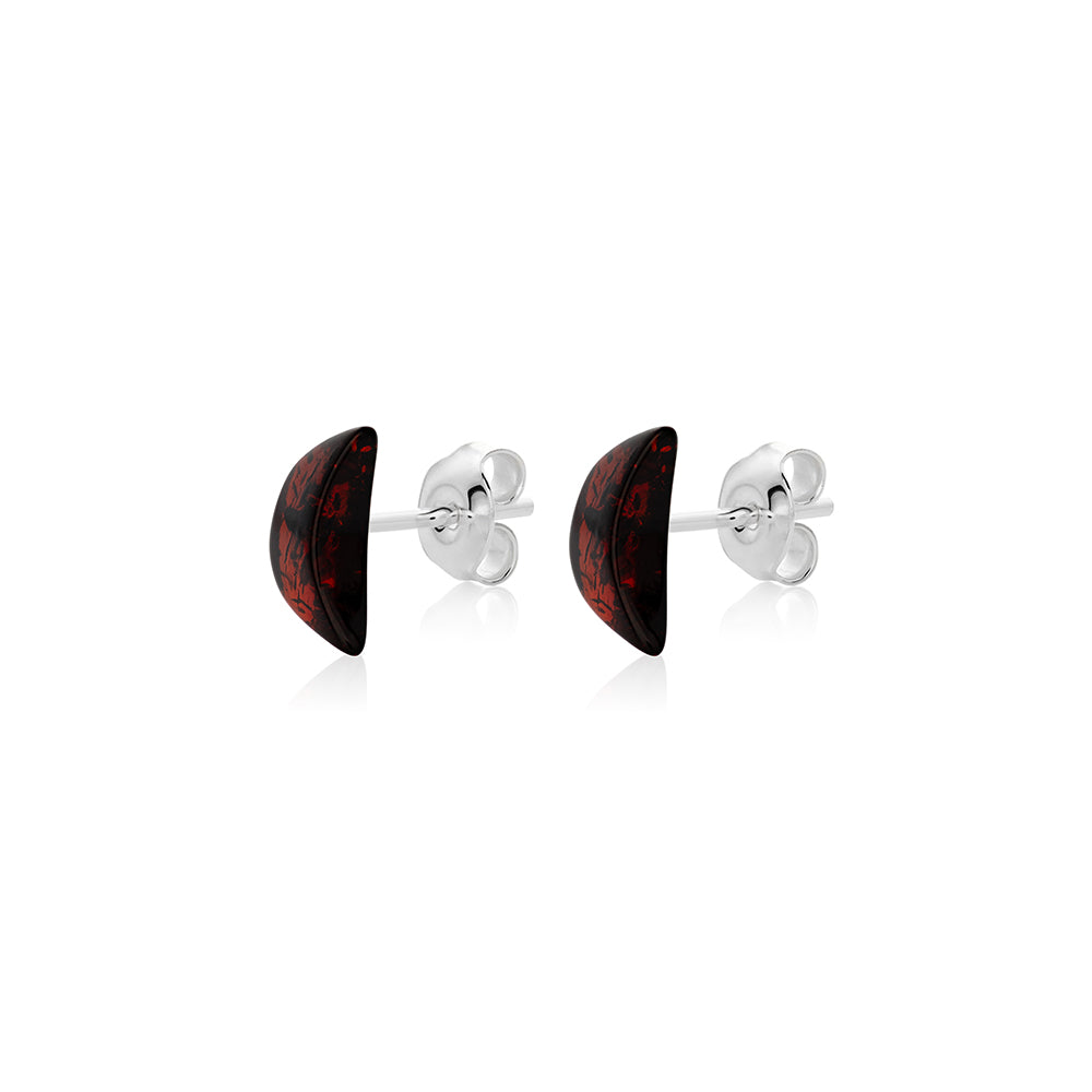 Dark cherry Amber stud Earrings is handmade from Natural Baltic Amber.