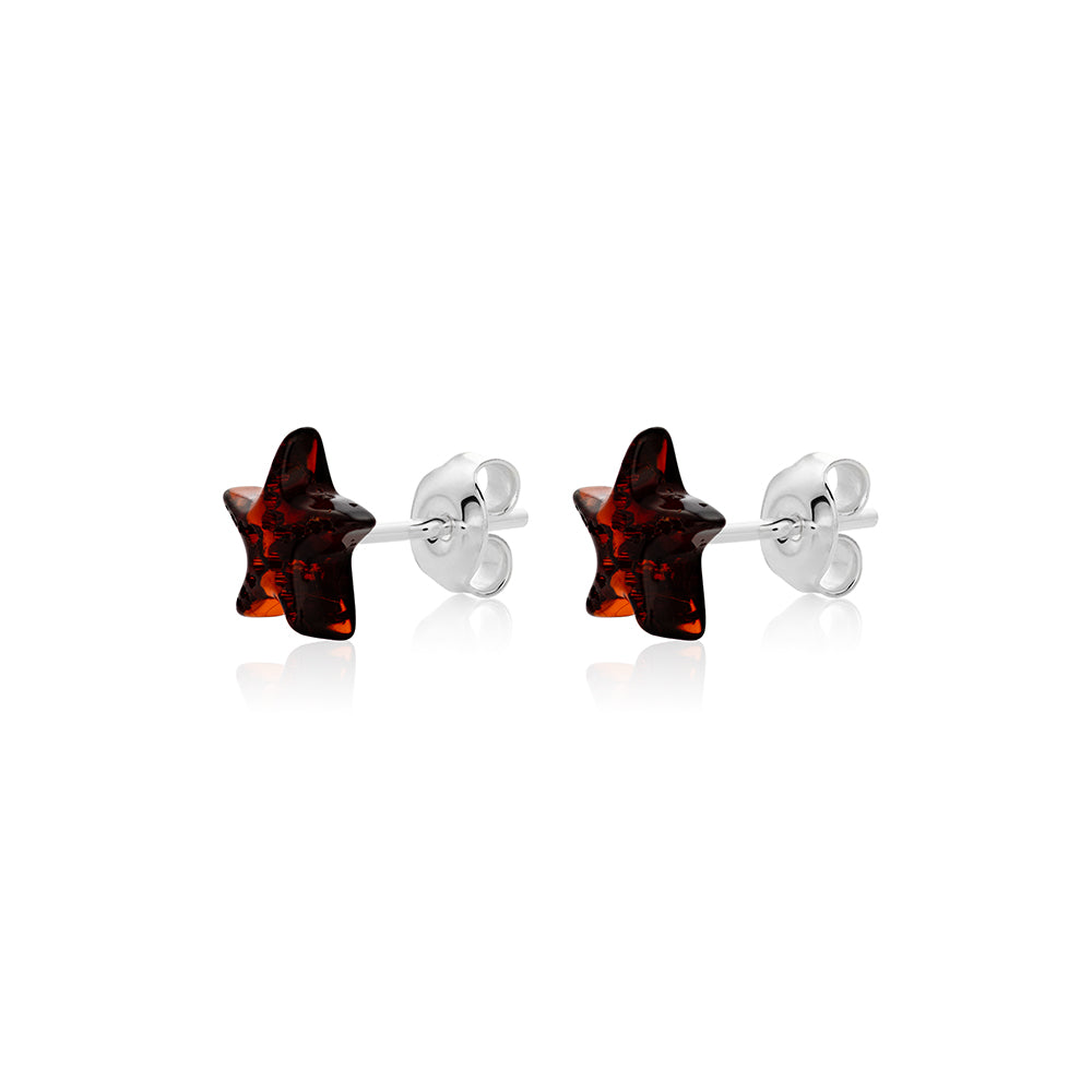 Dark cherry Amber stud Earrings is handmade from Natural Baltic Amber