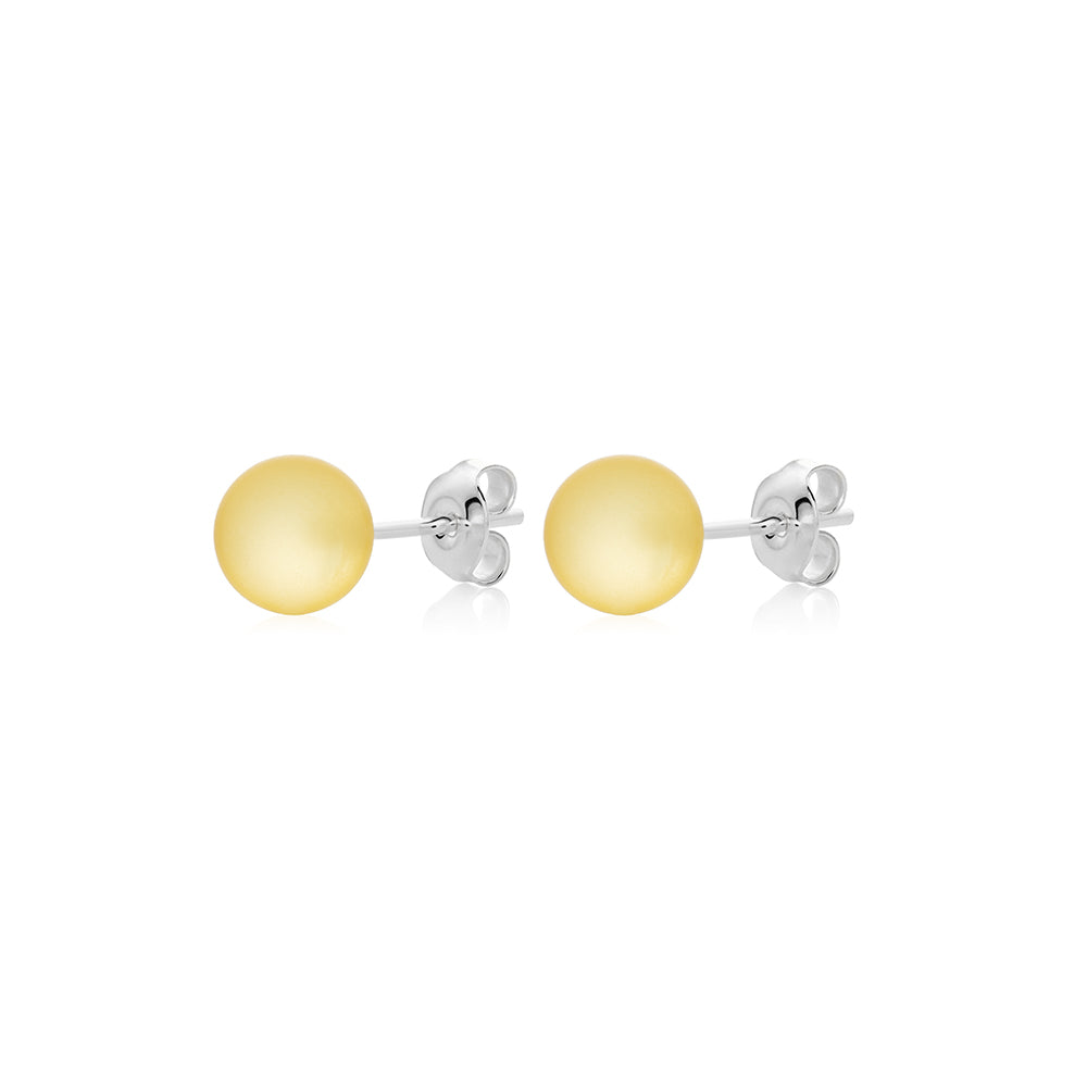 Yellow transparent matt Amber stud Earrings is handmade from Natural Baltic Amber.