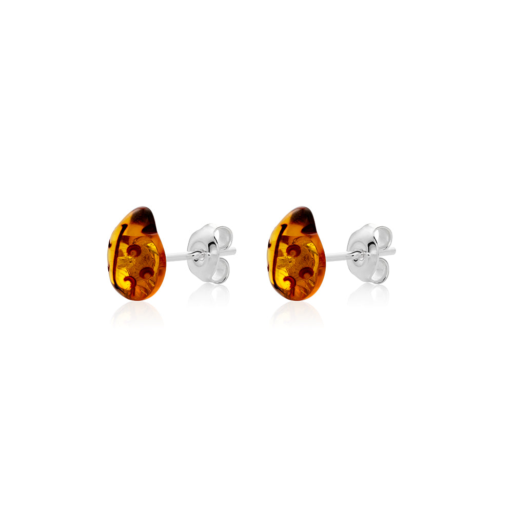 Dark cognac Amber stud Earrings is handmade from Natural Baltic Amber