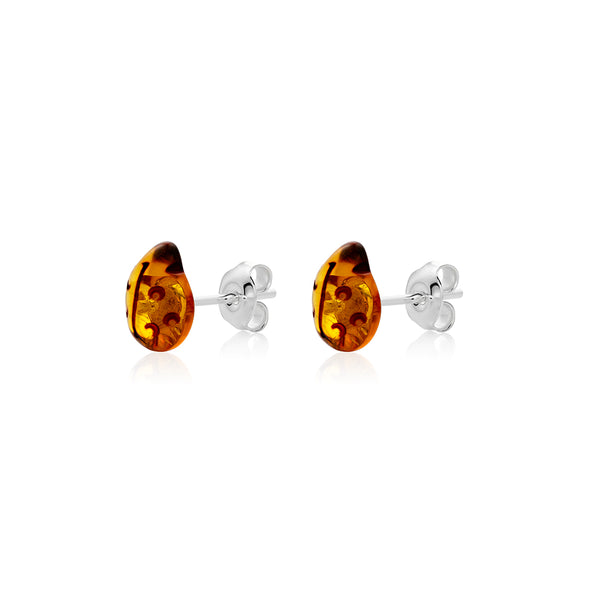 Dark cognac Amber stud Earrings is handmade from Natural Baltic Amber