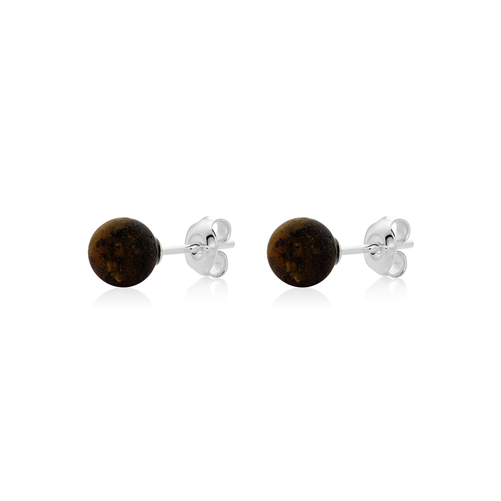 Natural black Amber stud Earrings is handmade from Natural Baltic Amber