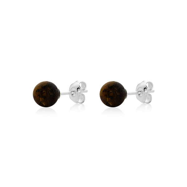 Natural black Amber stud Earrings is handmade from Natural Baltic Amber