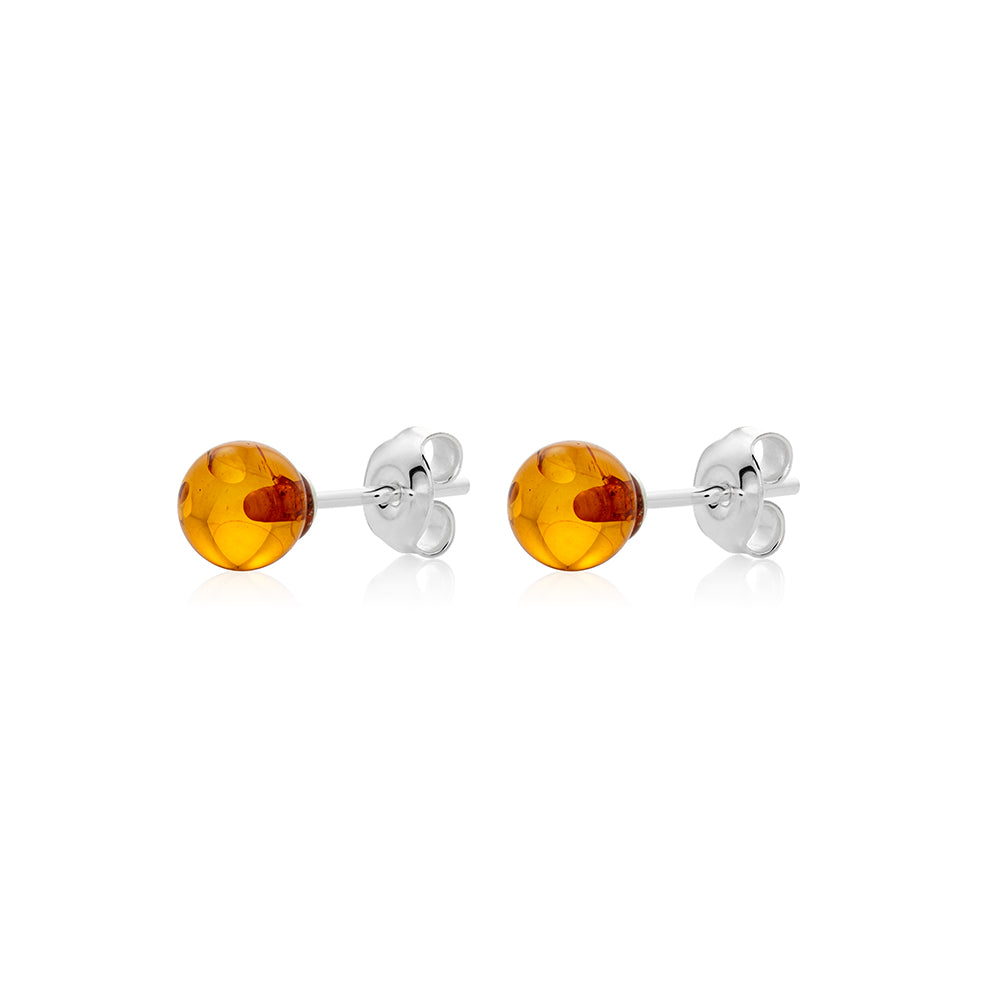 Cognac Amber stud Earrings is handmade from Natural Baltic Amber