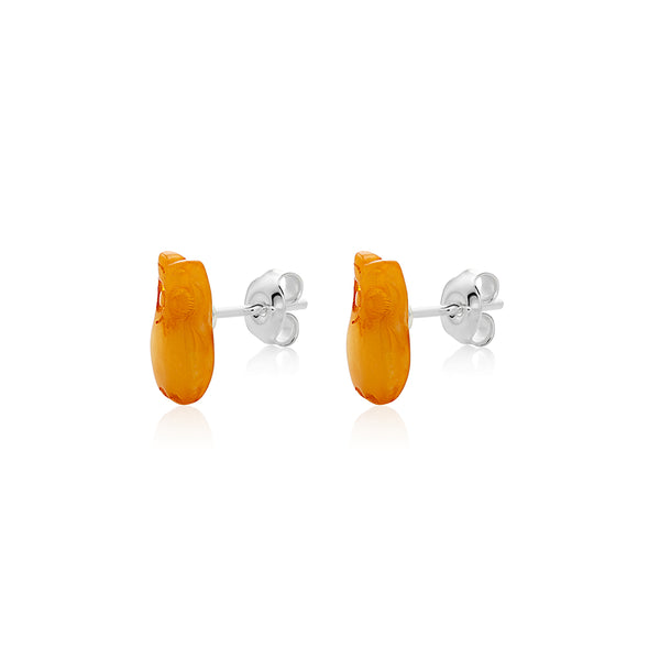 Yellow Milky Amber stud Earrings is handmade from Natural Baltic Amber