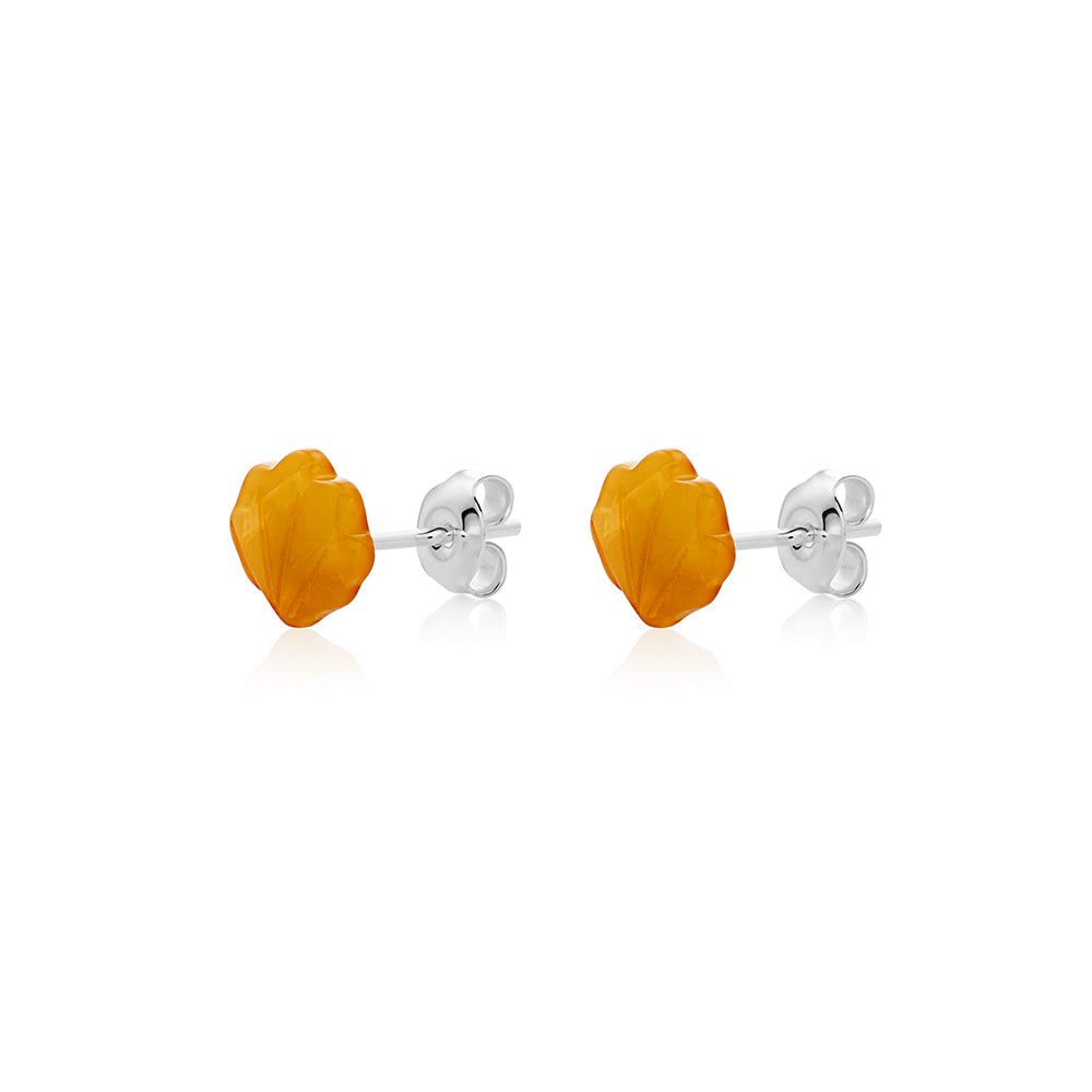 Yellow Milky Amber stud Earrings is handmade from Natural Baltic Amber