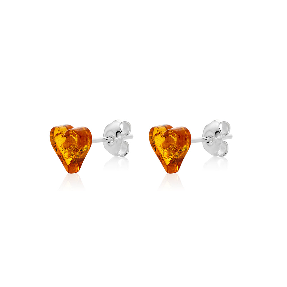 Cognac Amber stud Earrings is handmade from Natural Baltic Amber