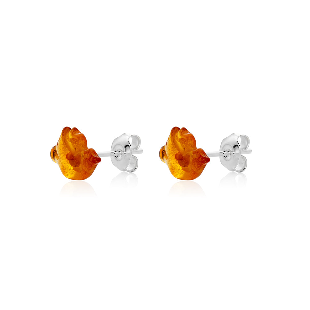 Cognac Amber stud Earrings is handmade from Natural Baltic Amber