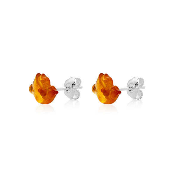 Cognac Amber stud Earrings is handmade from Natural Baltic Amber