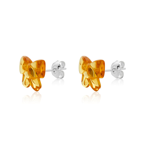 Cognac Amber stud Earrings is handmade from Natural Baltic Amber