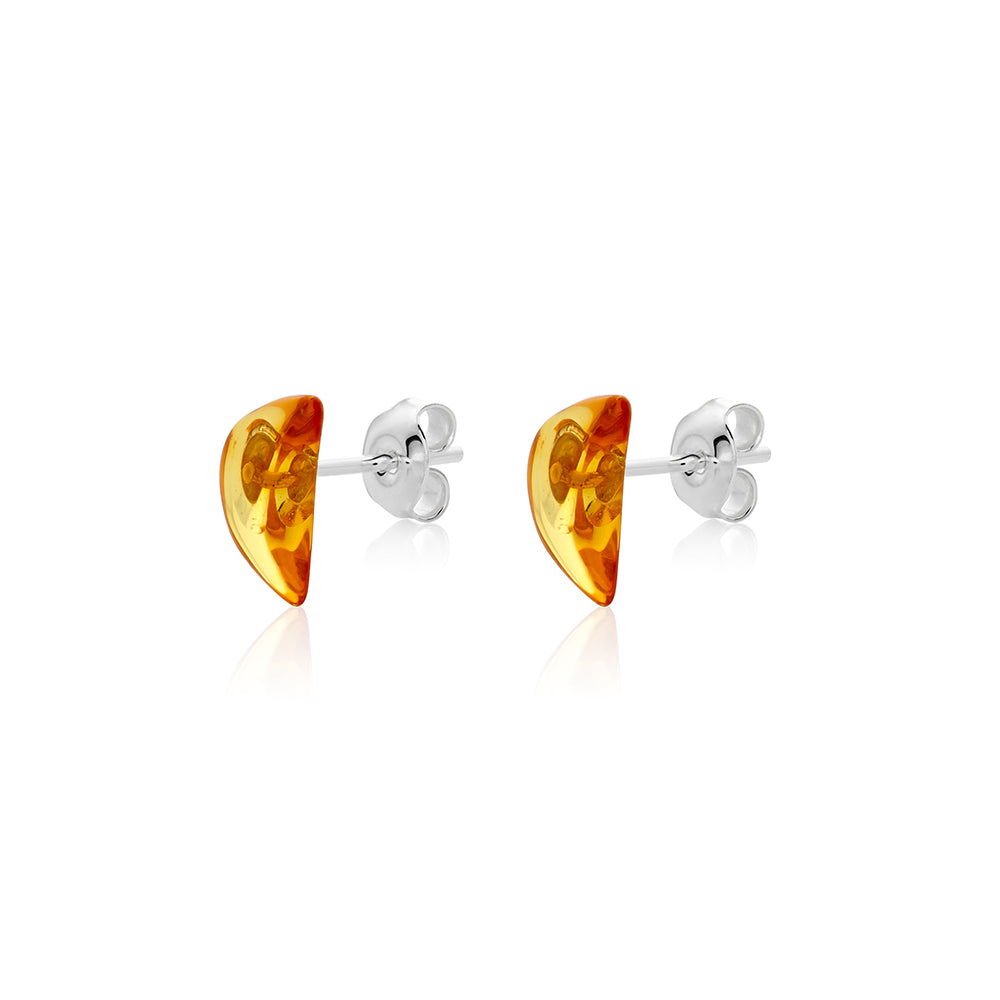 Cognac Amber stud Earrings is handmade from Natural Baltic Amber