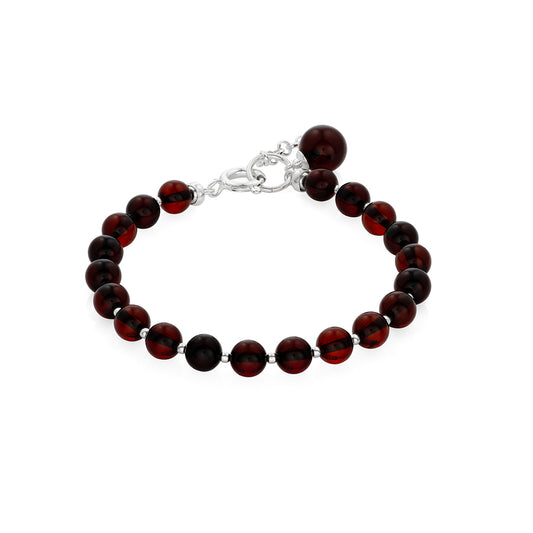 Dark cherry Beads Amber Bracelet is handmade from Natural Baltic Amber