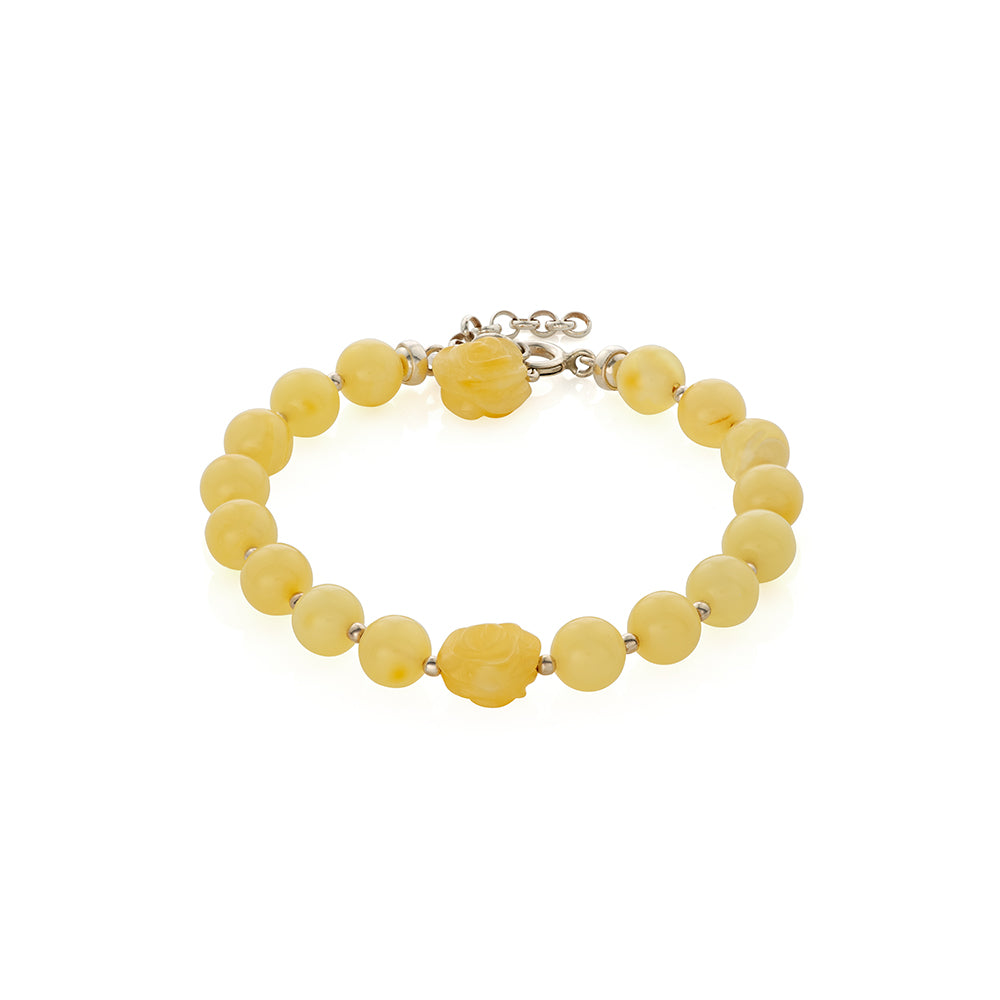 Yellow Milky Beads Amber Bracelet is handmade from Natural Baltic Amber