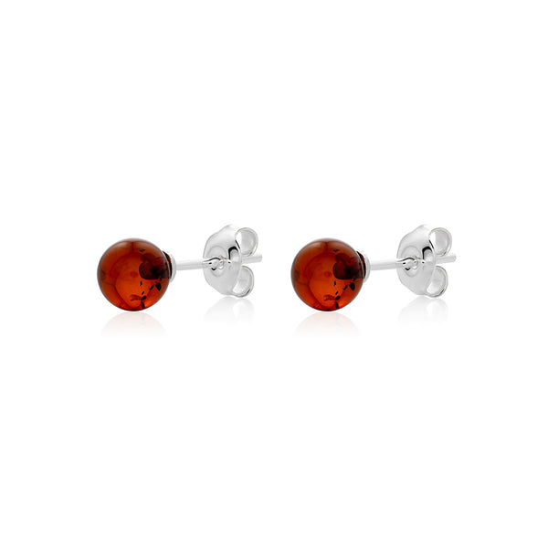 Dark cherry Amber stud Earrings is handmade from Natural Baltic Amber