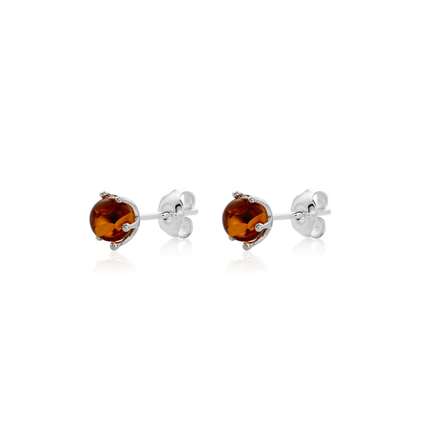 Dark cognac Amber stud Earrings is handmade from Natural Baltic Amber