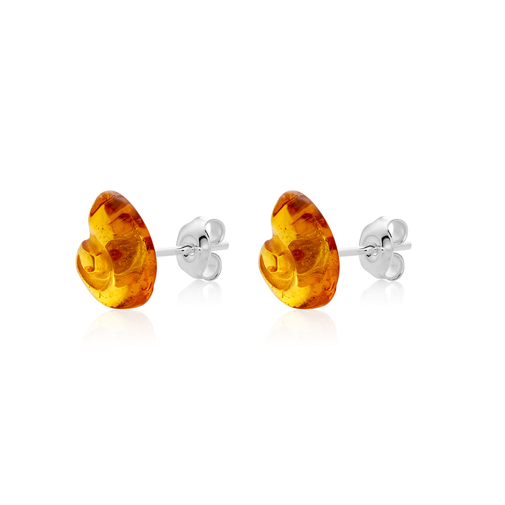Cognac Amber stud Earrings is handmade from Natural Baltic Amber