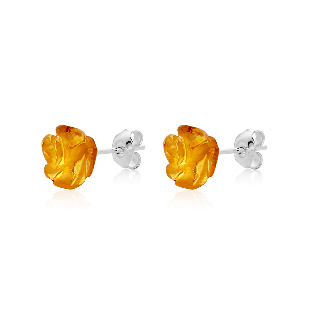 Cognac Amber stud Earrings is handmade from Natural Baltic Amber.