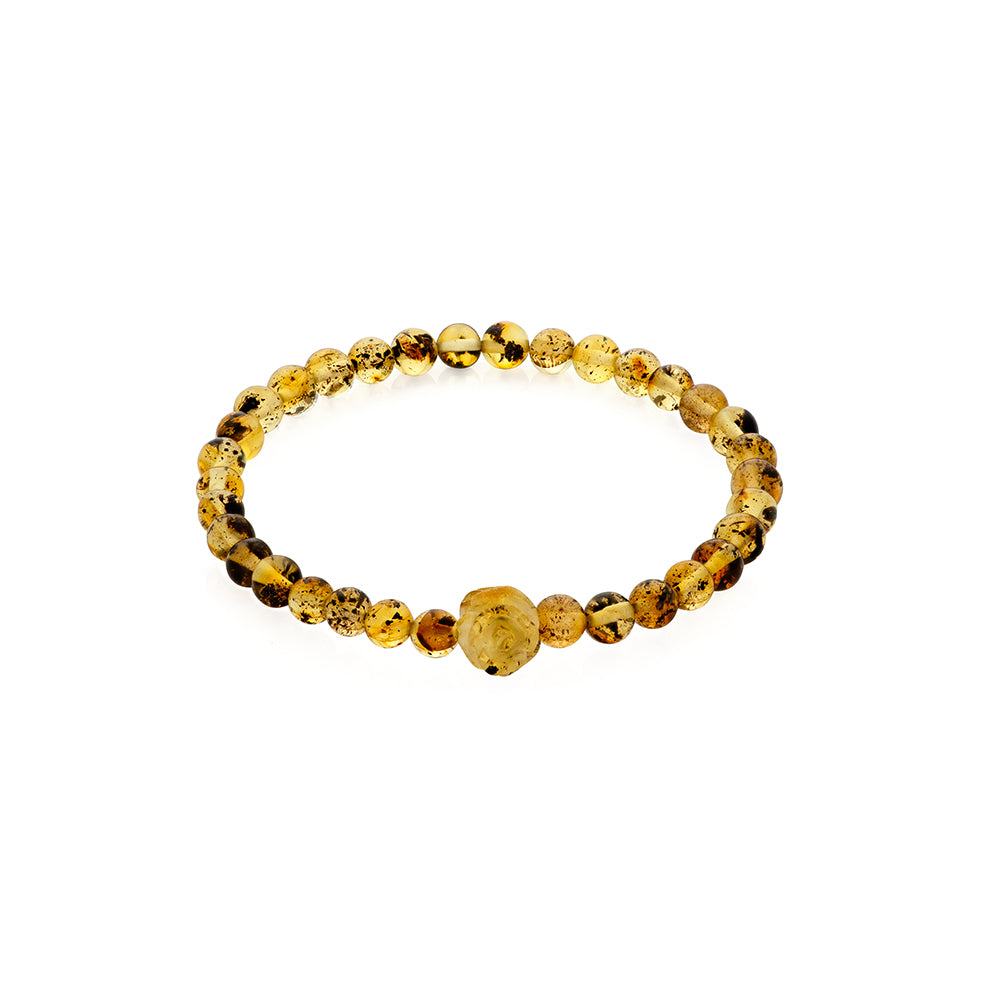 Green Black Beads Amber Bracelet is handmade from Natural Baltic Amber.