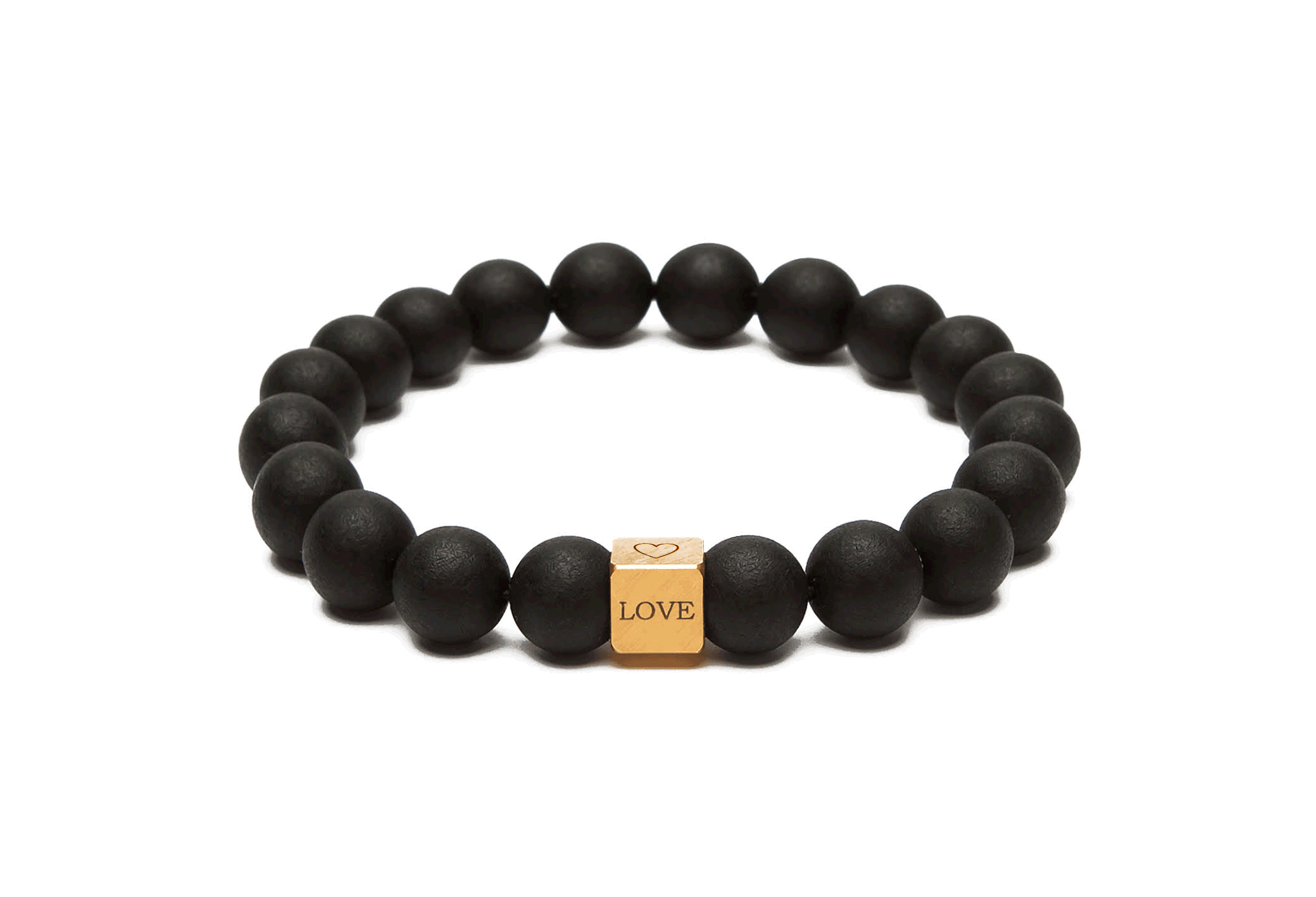 Baltic amber black amber bracelet 10 mm with brass cube 8x8 mm gold plated