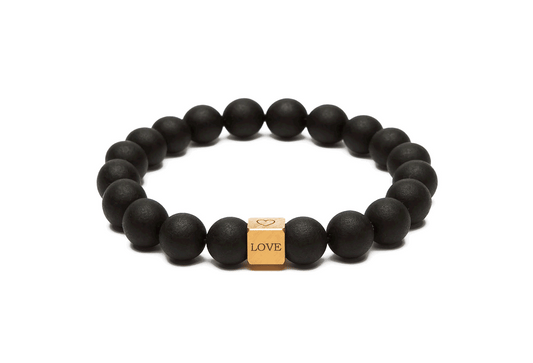 Baltic amber black amber bracelet 10 mm with brass cube 8x8 mm gold plated